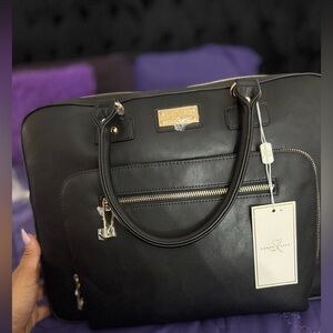 Sandy Lisa London Shoulder Bag Laptop Tote Black Caryall Vegan $119